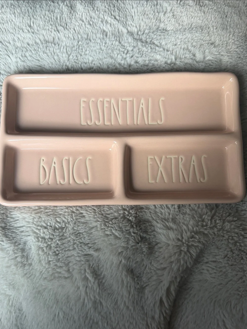 Rae Dunn Pink Ceramic 'Essentials Basics Extras' Divided Vanity Tray